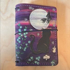 Purple Cat and Moon Leather Journal